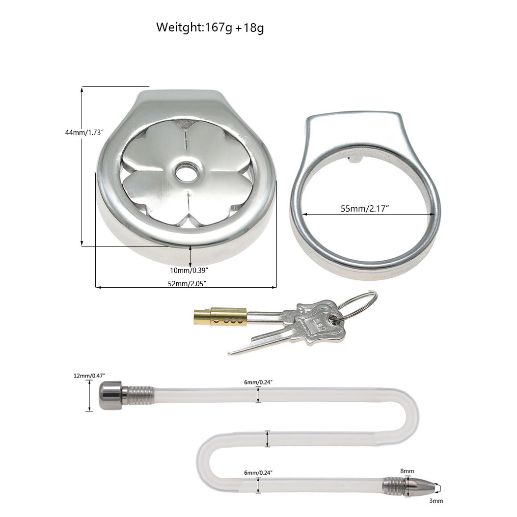 Flat Stainless Steel Chastity Cage with Long Hollow Urethral Tube - 55mm + Thick Tube - image 10