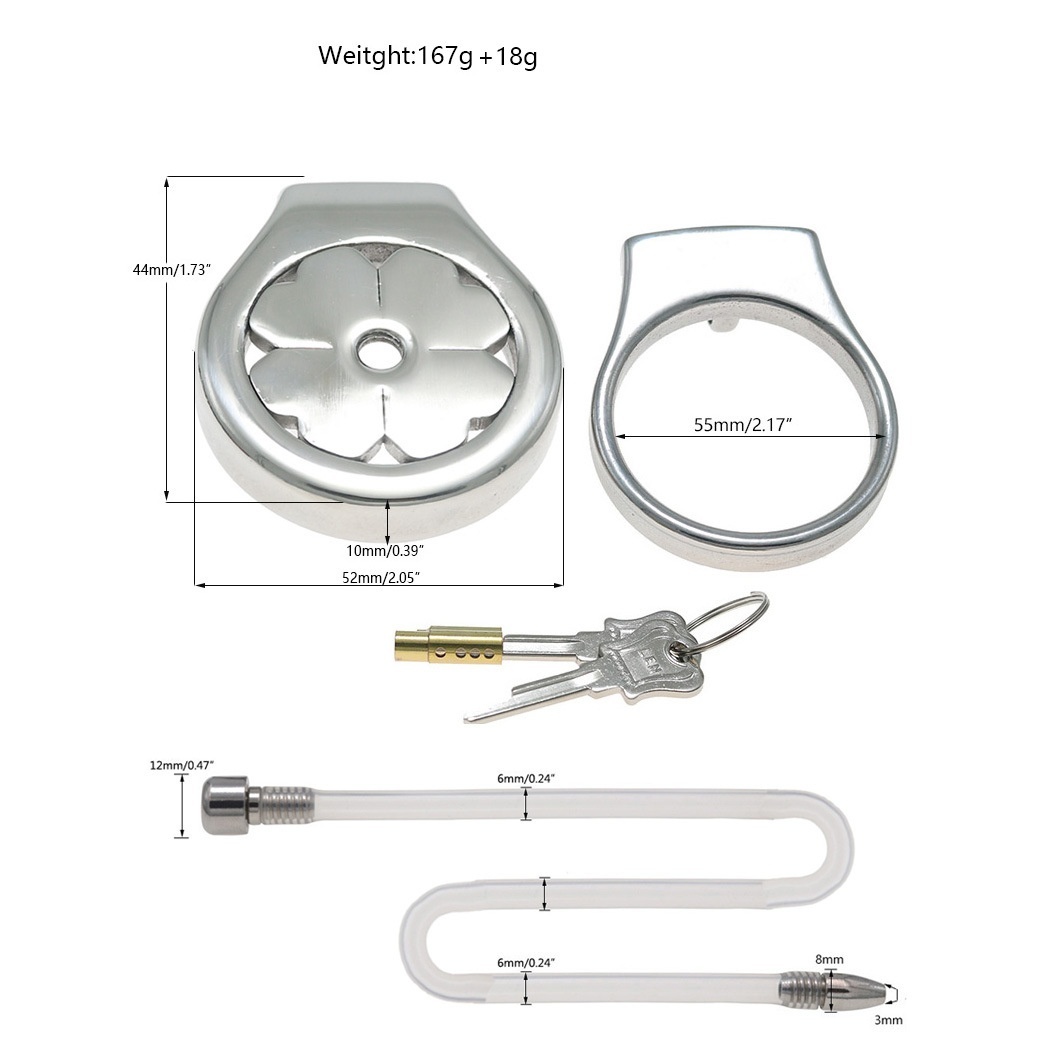 Flat Stainless Steel Chastity Cage with Long Hollow Urethral Tube - 55mm + Thick Tube - image 10