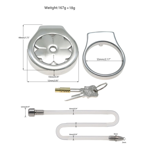 Flat Stainless Steel Chastity Cage with Long Hollow Urethral Tube - 55mm + Thick Tube - image 10