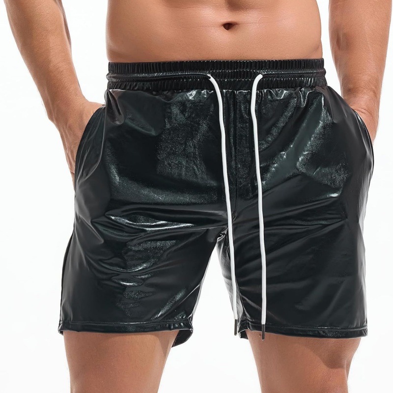 Men's Metallic 5" Holographic Rave Shorts with Drawstring - Black - 2XL - image 4