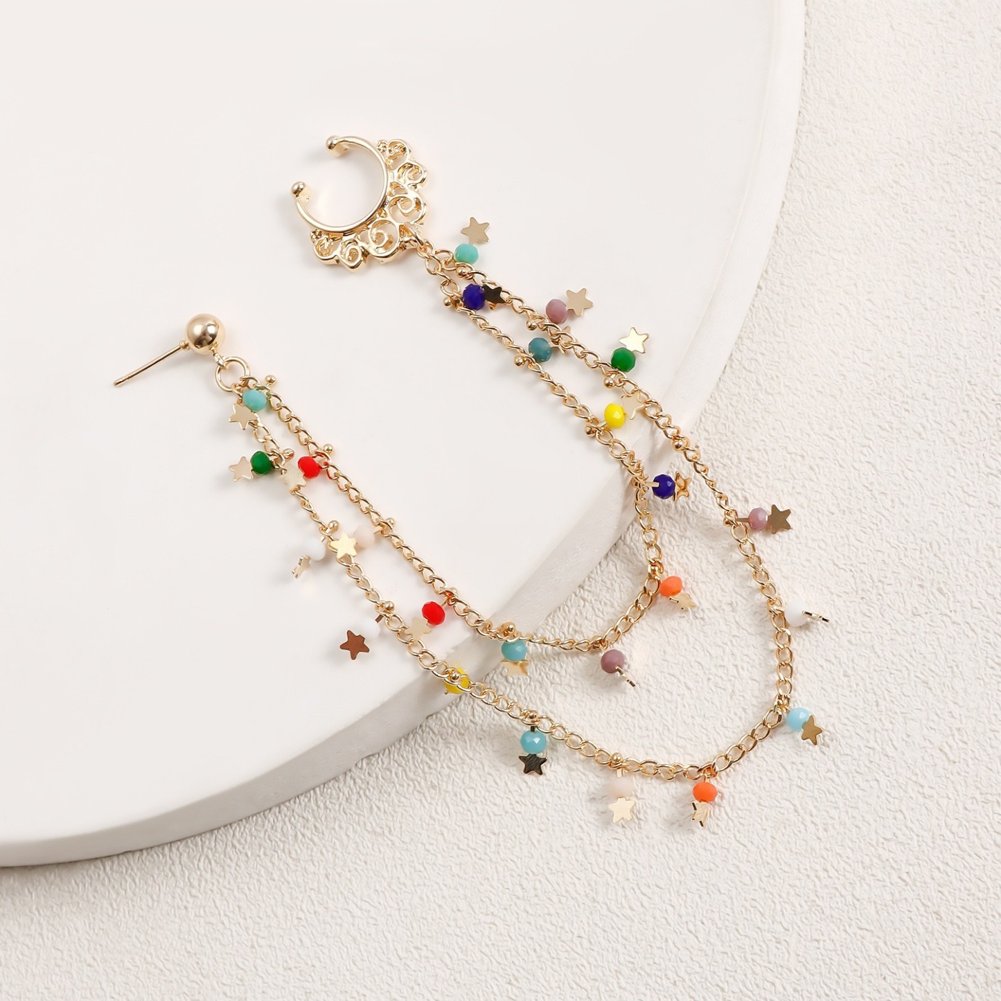 Boho Nose Chain Jewelry – Fake Septum Ring with Ear Hoop & Crystal Nose Ring-WeLovePlugs