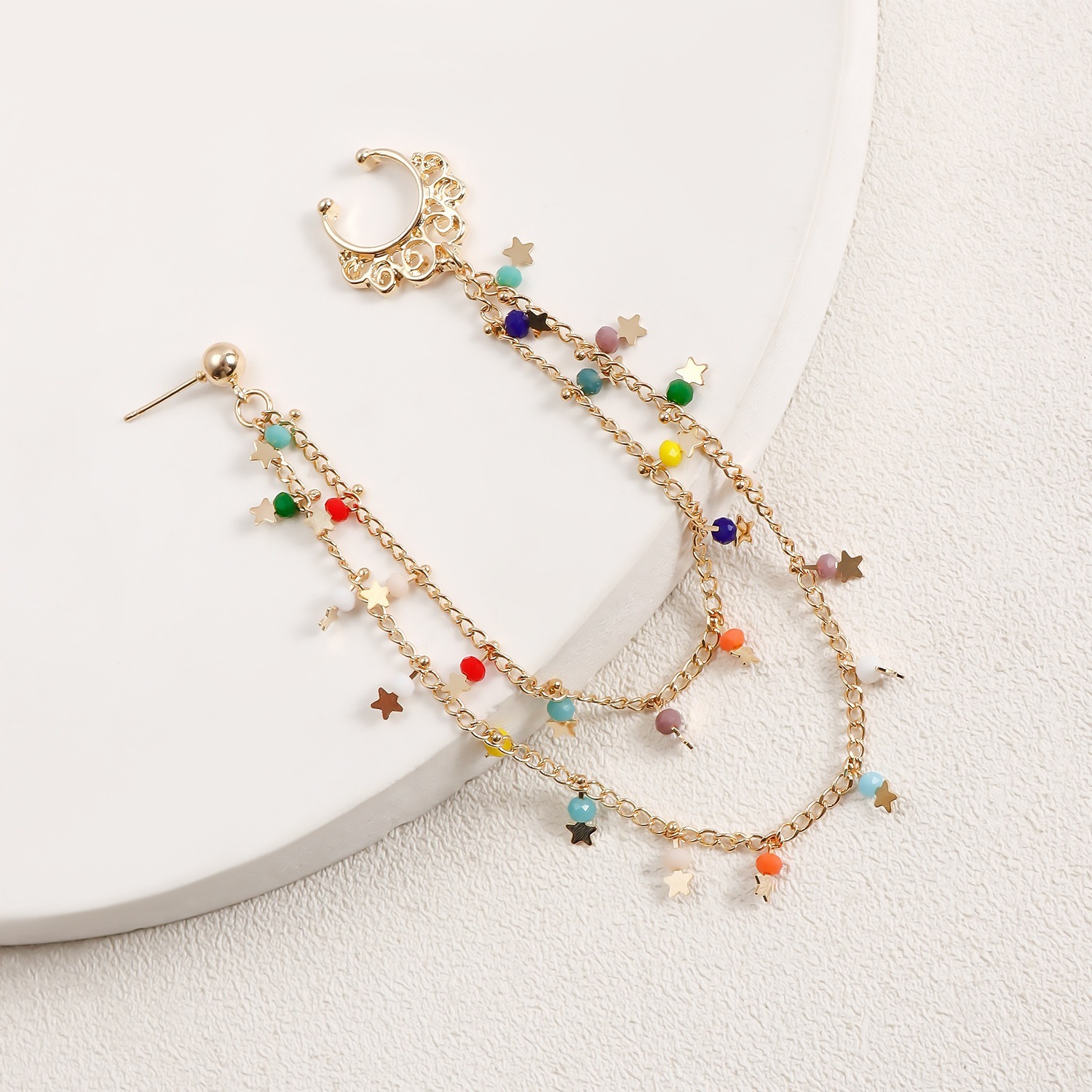 Boho Nose Chain Jewelry – Fake Septum Ring with Ear Hoop & Crystal Nose Ring-WeLovePlugs