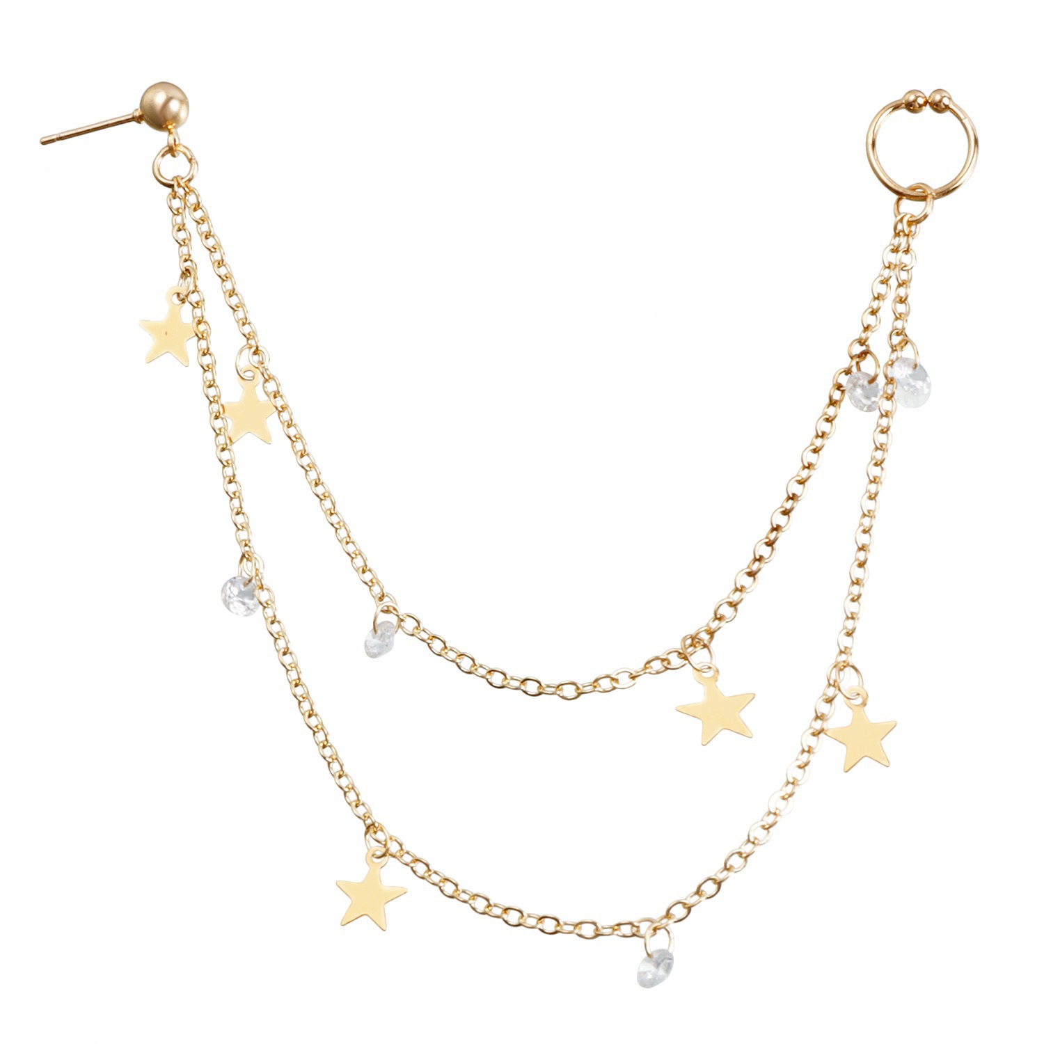 Boho Nose Chain Jewelry – Fake Septum Ring with Ear Hoop & Crystal Nose Ring-WeLovePlugs