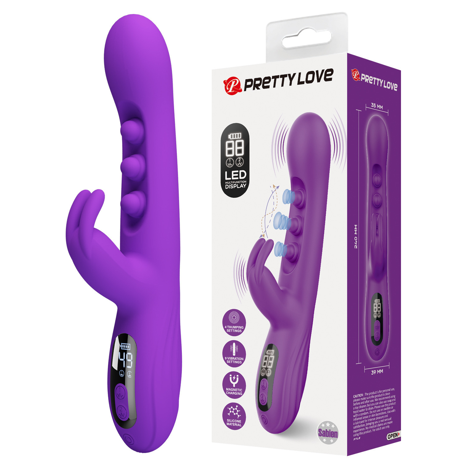Dual Stimulation Rabbit Vibrator with LED Display - Purple - image 3
