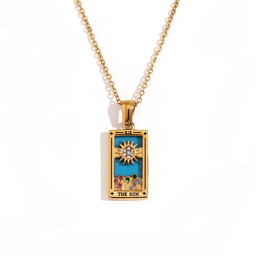 18k Gold Plated Tarot Cards Pendant Necklace - Vintage Colorful Charm Necklace Lucky Talisman Hypoallergenic for Women and Men Gift