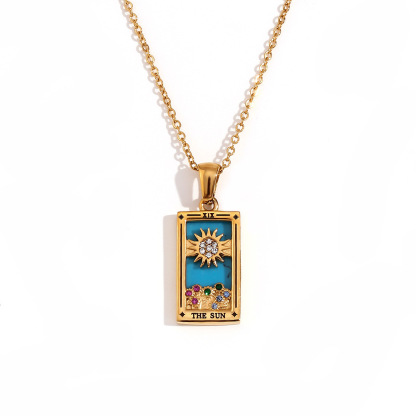 18k Gold Plated Tarot Cards Pendant Necklace - Vintage Colorful Charm Necklace Lucky Talisman Hypoallergenic for Women and Men Gift