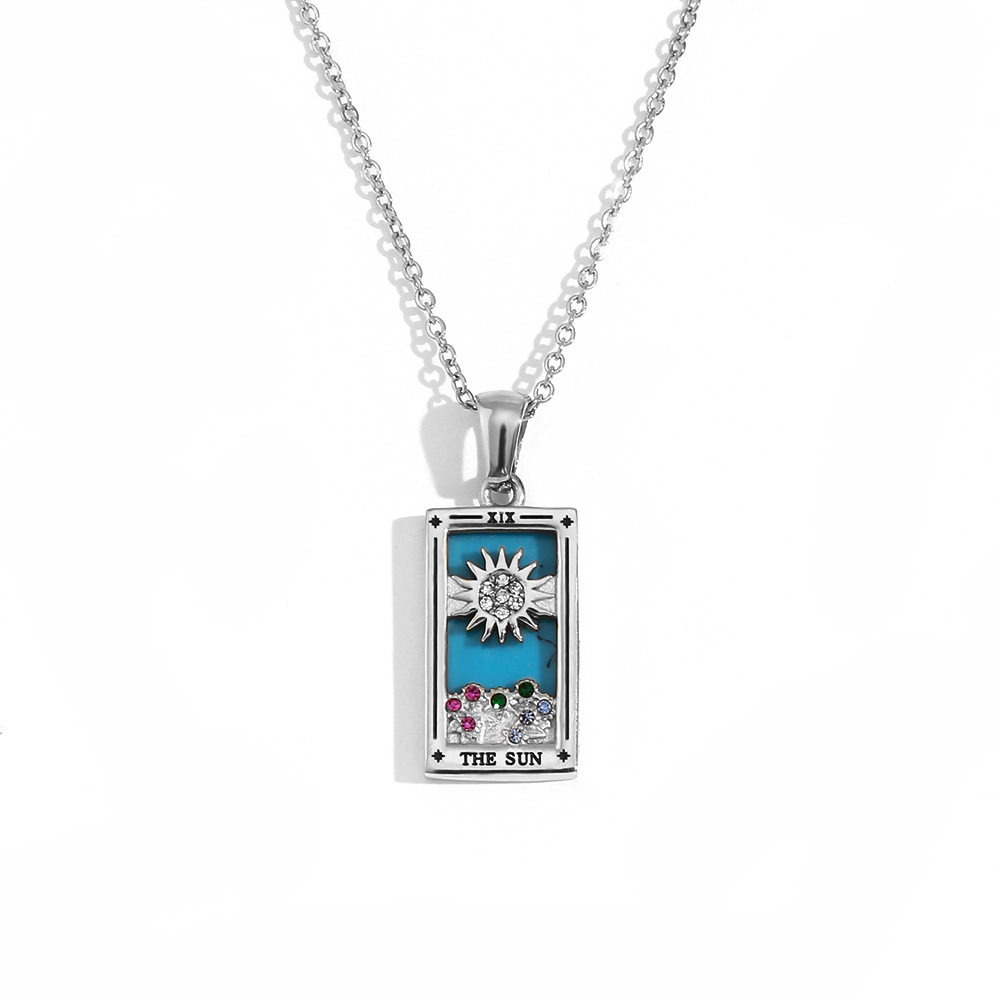 18k Gold Plated Tarot Cards Pendant Necklace - Vintage Colorful Charm Necklace Lucky Talisman Hypoallergenic for Women and Men Gift