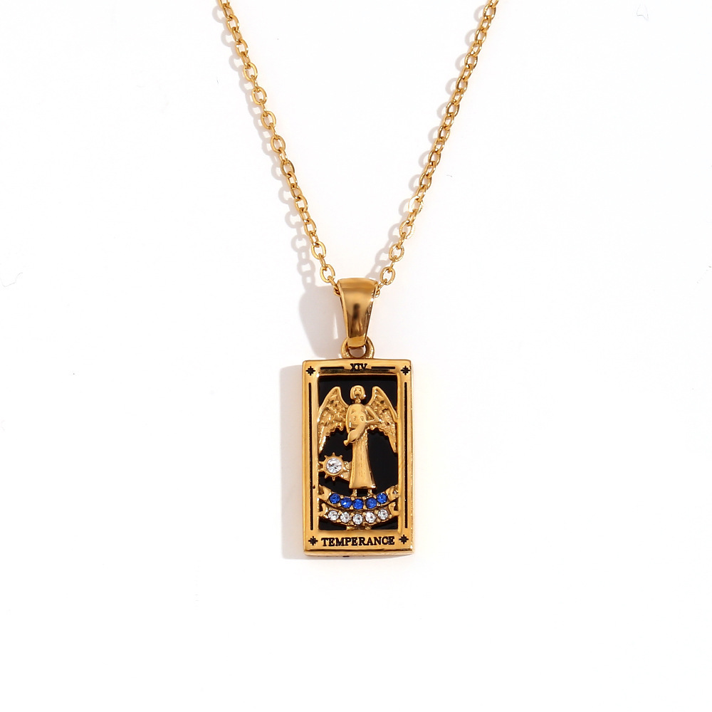 18k Gold Plated Tarot Cards Pendant Necklace - Vintage Colorful Charm Necklace Lucky Talisman Hypoallergenic for Women and Men Gift