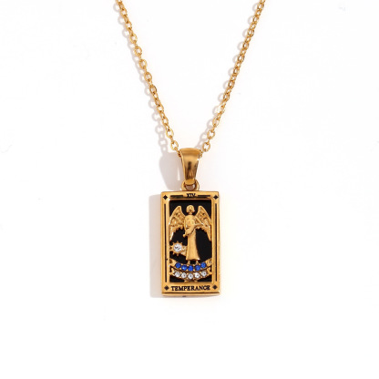18k Gold Plated Tarot Cards Pendant Necklace - Vintage Colorful Charm Necklace Lucky Talisman Hypoallergenic for Women and Men Gift