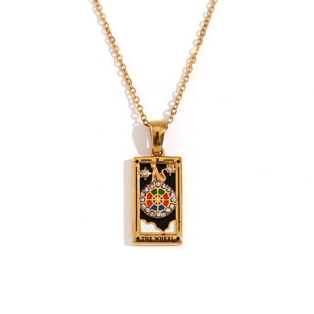 18k Gold Plated Tarot Cards Pendant Necklace - Vintage Colorful Charm Necklace Lucky Talisman Hypoallergenic for Women and Men Gift