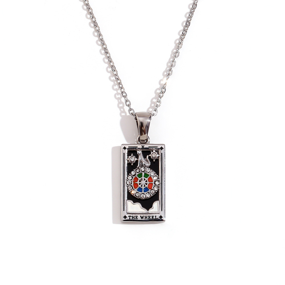 18k Gold Plated Tarot Cards Pendant Necklace - Vintage Colorful Charm Necklace Lucky Talisman Hypoallergenic for Women and Men Gift