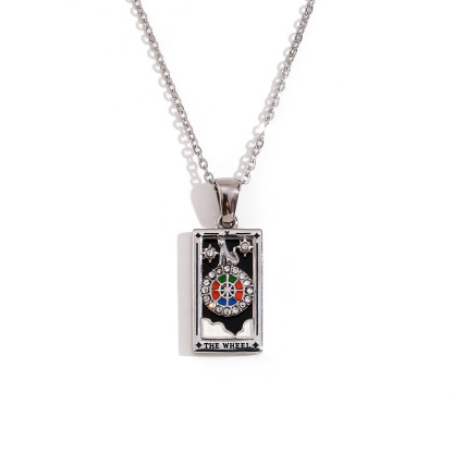 18k Gold Plated Tarot Cards Pendant Necklace - Vintage Colorful Charm Necklace Lucky Talisman Hypoallergenic for Women and Men Gift