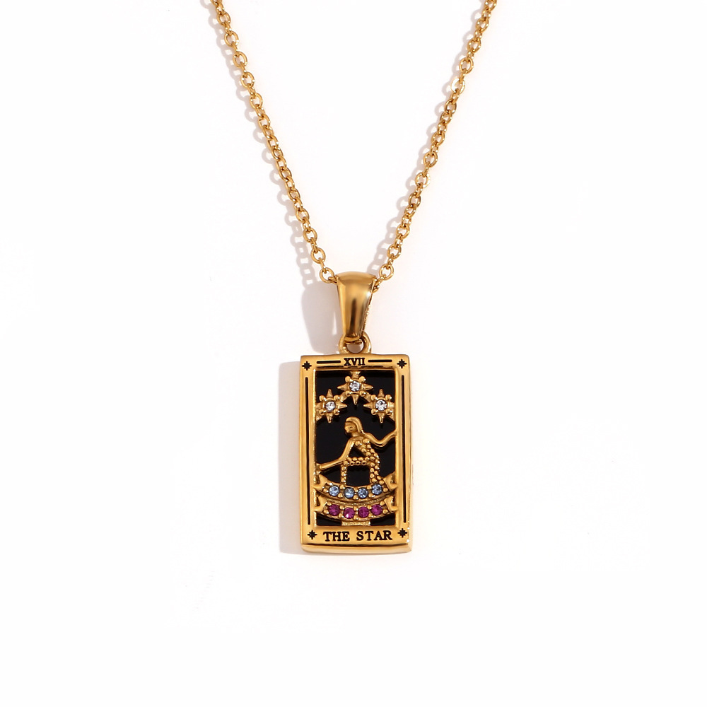 18k Gold Plated Tarot Cards Pendant Necklace - Vintage Colorful Charm Necklace Lucky Talisman Hypoallergenic for Women and Men Gift