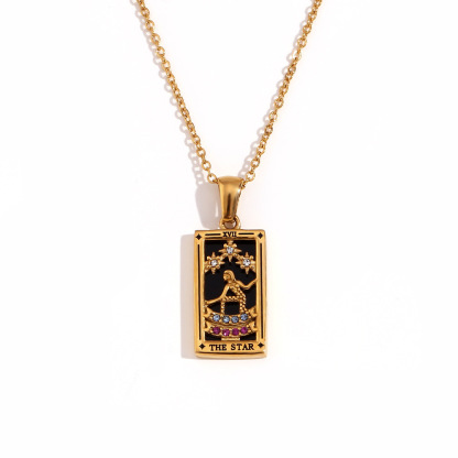 18k Gold Plated Tarot Cards Pendant Necklace - Vintage Colorful Charm Necklace Lucky Talisman Hypoallergenic for Women and Men Gift