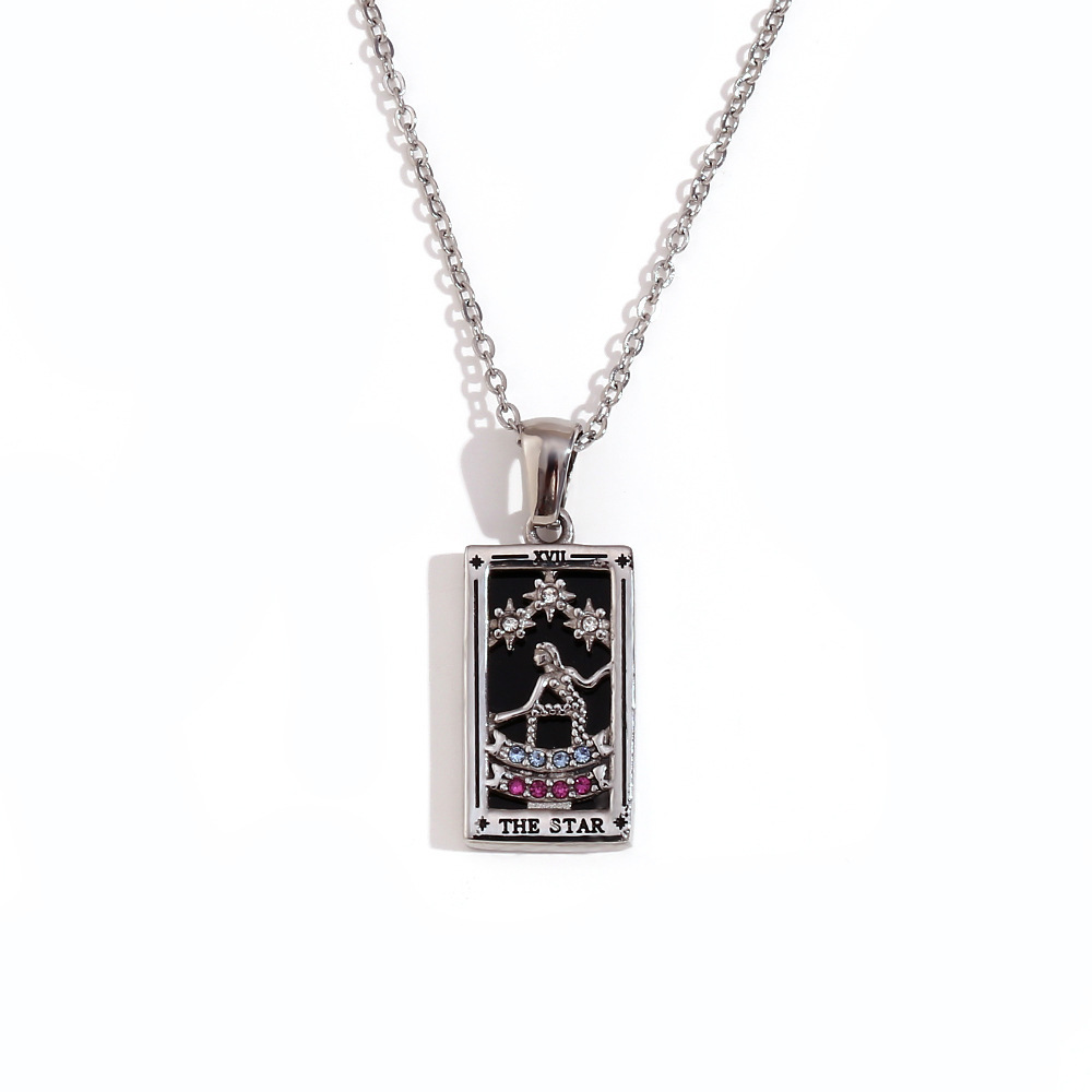 18k Gold Plated Tarot Cards Pendant Necklace - Vintage Colorful Charm Necklace Lucky Talisman Hypoallergenic for Women and Men Gift