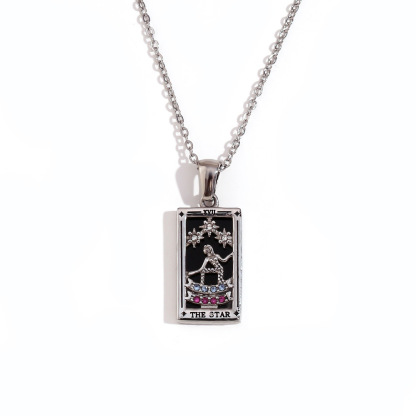 18k Gold Plated Tarot Cards Pendant Necklace - Vintage Colorful Charm Necklace Lucky Talisman Hypoallergenic for Women and Men Gift
