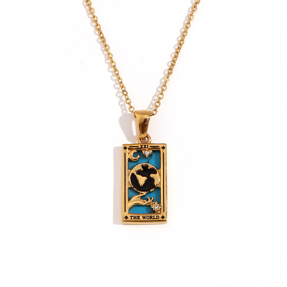 18k Gold Plated Tarot Cards Pendant Necklace - Vintage Colorful Charm Necklace Lucky Talisman Hypoallergenic for Women and Men Gift