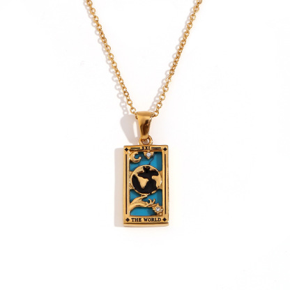 18k Gold Plated Tarot Cards Pendant Necklace - Vintage Colorful Charm Necklace Lucky Talisman Hypoallergenic for Women and Men Gift