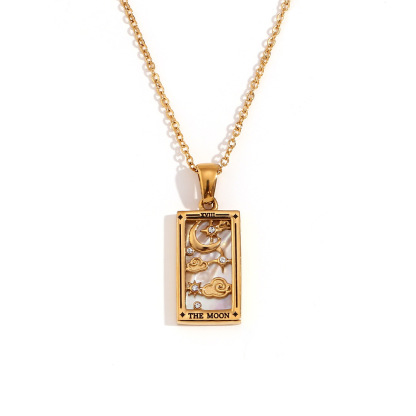 18k Gold Plated Tarot Cards Pendant Necklace - Vintage Colorful Charm Necklace Lucky Talisman Hypoallergenic for Women and Men Gift