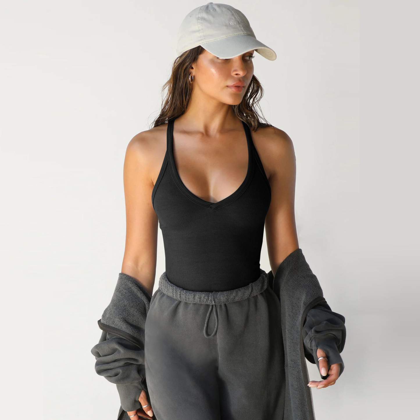 Workout Tops for Women Racerback Basic Tank Summer 2024 Camisole V Neck Slim Fit Ribbed Sleeveless