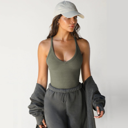 Workout Tops for Women Racerback Basic Tank Summer 2024 Camisole V Neck Slim Fit Ribbed Sleeveless