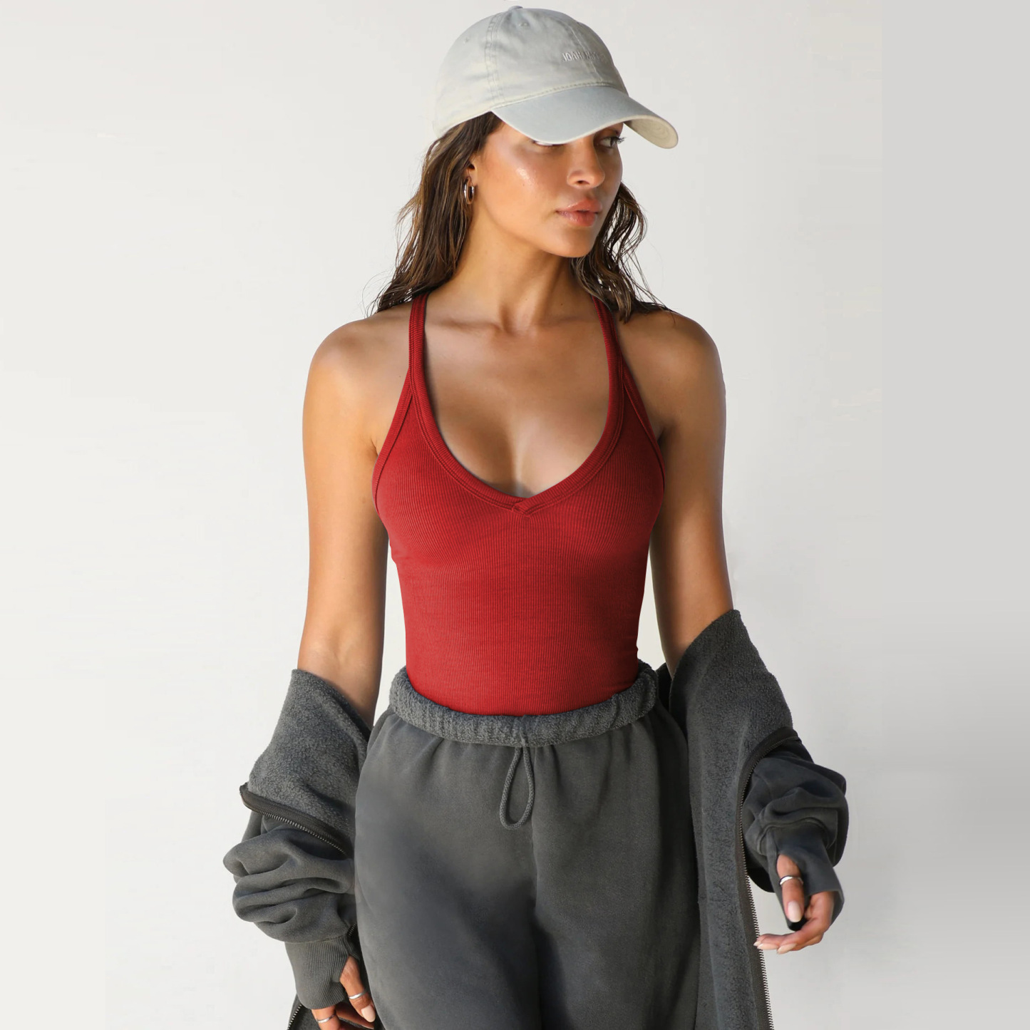Workout Tops for Women Racerback Basic Tank Summer 2024 Camisole V Neck Slim Fit Ribbed Sleeveless