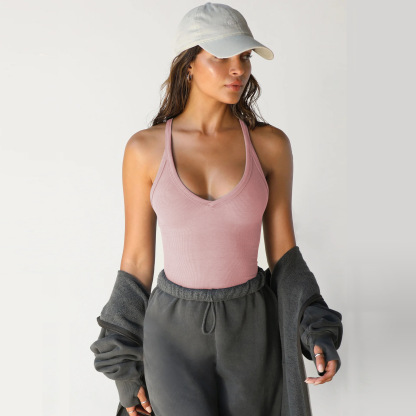 Workout Tops for Women Racerback Basic Tank Summer 2024 Camisole V Neck Slim Fit Ribbed Sleeveless