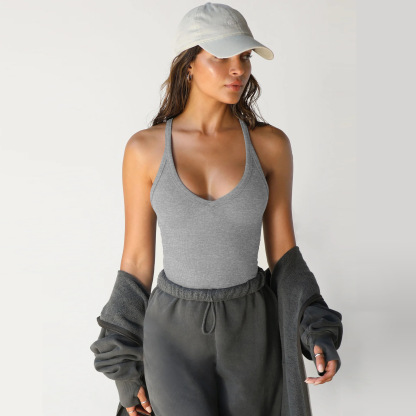 Workout Tops for Women Racerback Basic Tank Summer 2024 Camisole V Neck Slim Fit Ribbed Sleeveless