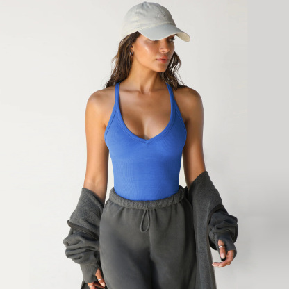 Workout Tops for Women Racerback Basic Tank Summer 2024 Camisole V Neck Slim Fit Ribbed Sleeveless