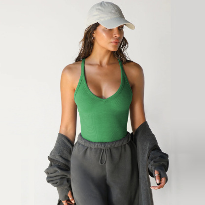 Workout Tops for Women Racerback Basic Tank Summer 2024 Camisole V Neck Slim Fit Ribbed Sleeveless