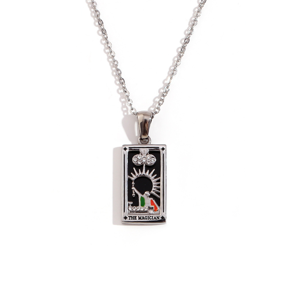 18k Gold Plated Tarot Cards Pendant Necklace - Vintage Colorful Charm Necklace Lucky Talisman Hypoallergenic for Women and Men Gift