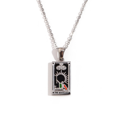 18k Gold Plated Tarot Cards Pendant Necklace - Vintage Colorful Charm Necklace Lucky Talisman Hypoallergenic for Women and Men Gift