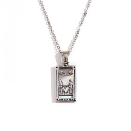18k Gold Plated Tarot Cards Pendant Necklace - Vintage Colorful Charm Necklace Lucky Talisman Hypoallergenic for Women and Men Gift