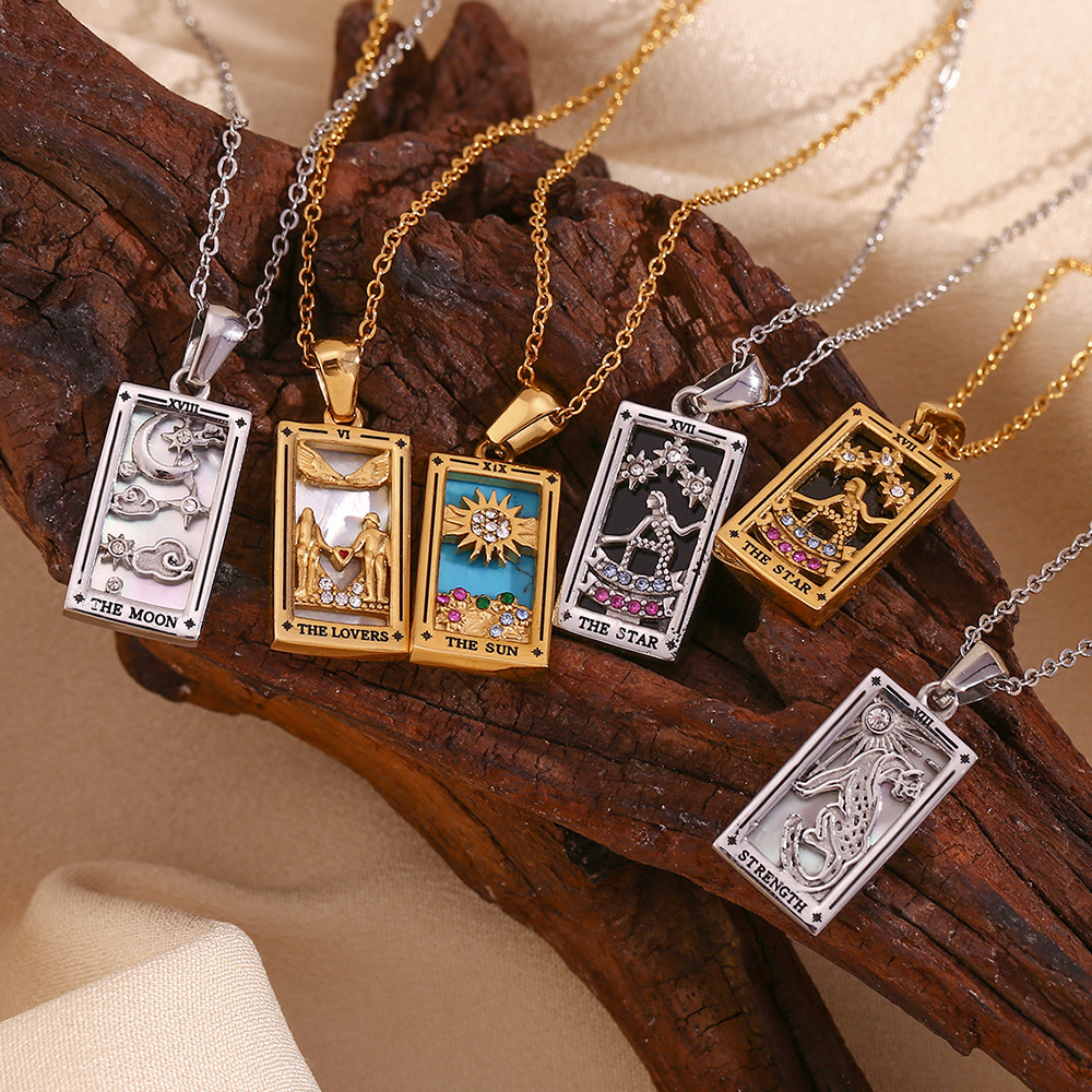 18k Gold Plated Tarot Cards Pendant Necklace - Vintage Colorful Charm Necklace Lucky Talisman Hypoallergenic for Women and Men Gift