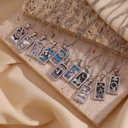18k Gold Plated Tarot Cards Pendant Necklace - Vintage Colorful Charm Necklace Lucky Talisman Hypoallergenic for Women and Men Gift