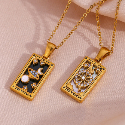 18k Gold Plated Tarot Cards Pendant Necklace - Vintage Colorful Charm Necklace Lucky Talisman Hypoallergenic for Women and Men Gift
