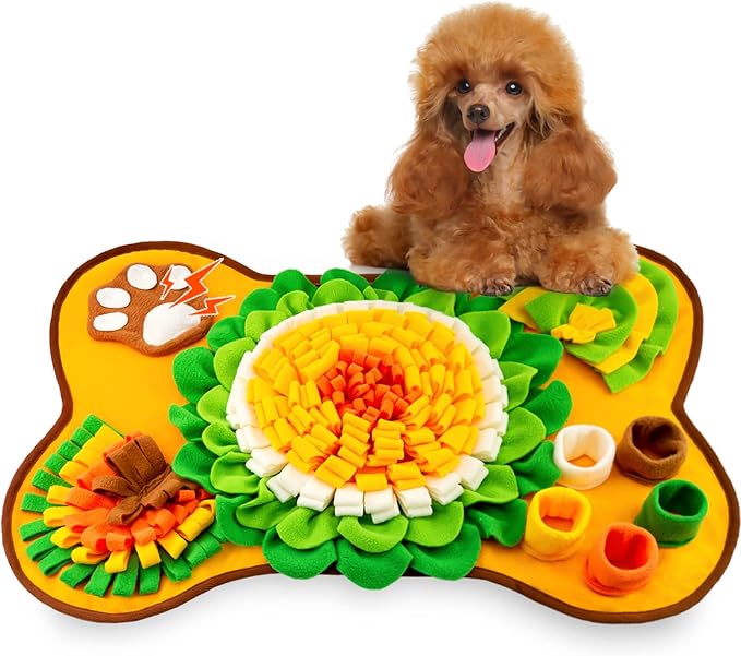Snuffle Mat for Dogs, Pet Snuffle Mat for Small and Medium Dogs, Interactive Sniff Mat Feeding Mat for Puppies, Slow Feeder Dog Treat Mat for Training and Stress Relief (Bone Shape)