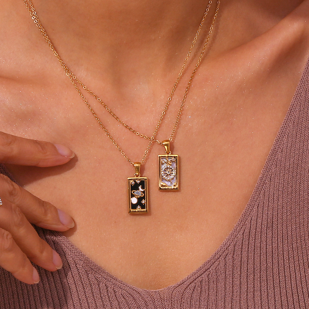 18k Gold Plated Tarot Cards Pendant Necklace - Vintage Colorful Charm Necklace Lucky Talisman Hypoallergenic for Women and Men Gift