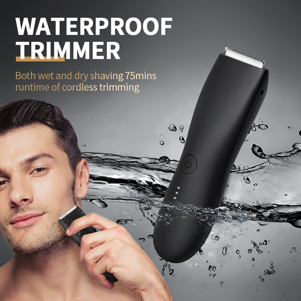 Electric Body Hair Trimmer - Groin Trimmer for Men - Bikini Trimmer Women - Wet/Dry Shaver Groomer, Replaceable Ceramic Blade Heads, USB Recharge Dock, Waterproof Hygiene Razor