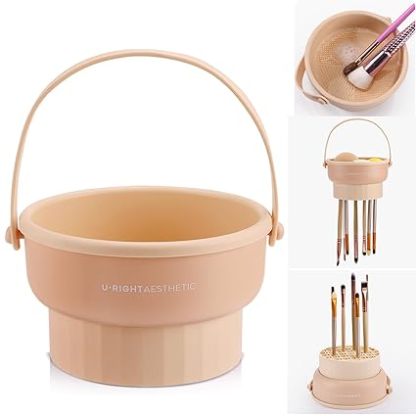 Makeup Brush Cleaner Mat 3 in 1 Silicone Makeup Brush Cleaner Bowl Cosmetic Brushes Cleaning Tool Organizer for Storage and Air Drying
