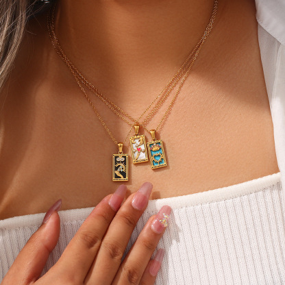 18k Gold Plated Tarot Cards Pendant Necklace - Vintage Colorful Charm Necklace Lucky Talisman Hypoallergenic for Women and Men Gift