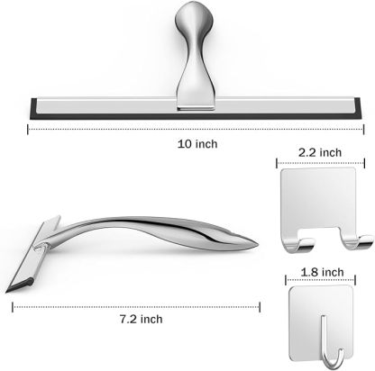 All-Purpose Stainless Steel Shower Squeegee for Shower Glass Door with 2 Adhesive Hooks, Bathroom Cleaner Tool Household Window Mirror Squeegee , Cleaning Tile Wall, Car