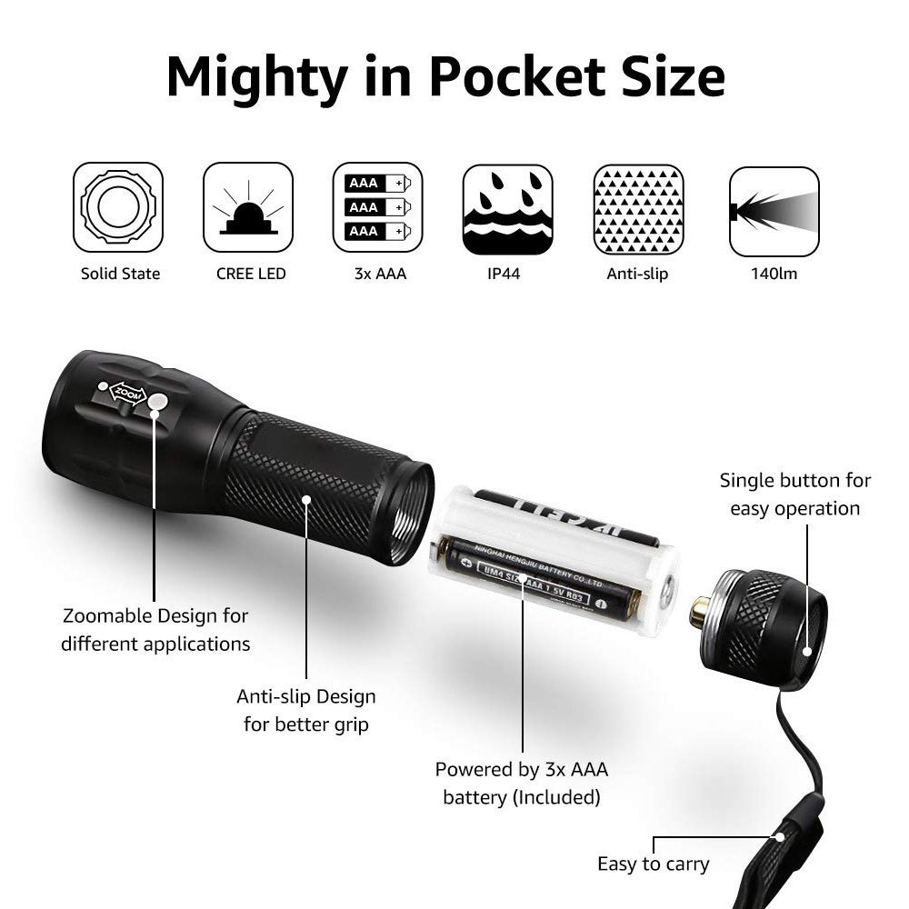 LED Flashlights High Lumens, Small Flashlight, Waterproof, Adjustable Focus Flash Light for Outdoor, Emergency, AAA Batteries Included, Tactical & Camping Accessories