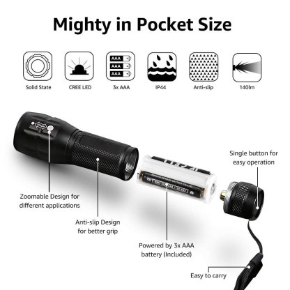 LED Flashlights High Lumens, Small Flashlight, Waterproof, Adjustable Focus Flash Light for Outdoor, Emergency, AAA Batteries Included, Tactical & Camping Accessories