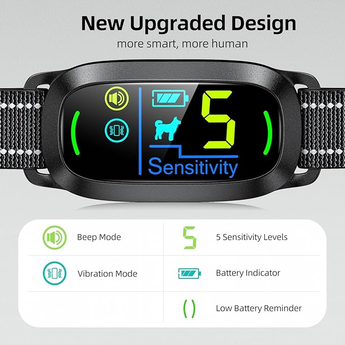 Dog Bark Collar for Large Medium Small Dogs, Rechargeable Smart Bark Collar, Anti Barking Training Collar with 5 Adjustable Sensitivity Beep Vibration