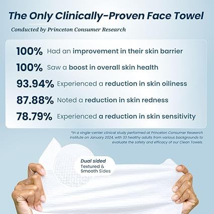  100% USDA Biobased Face Towel, Disposable Face Towelette, Eczema Association Accepted, Makeup Remover Dry Wipes, Ultra Soft