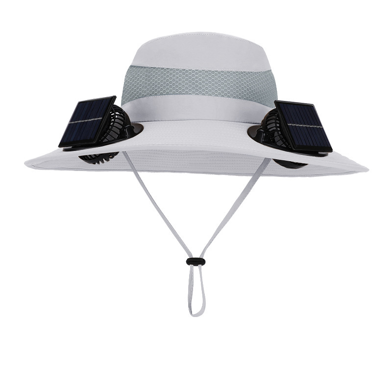 Outdoor Wide Brim Sun Hat with 2 Solar Fan Sun Bucket Hat for Men Women UPF 50+ Bucket Fishing & Beach Hat with Fan Built in