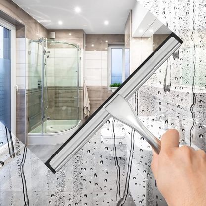 All-Purpose Stainless Steel Shower Squeegee for Shower Glass Door with 2 Adhesive Hooks, Bathroom Cleaner Tool Household Window Mirror Squeegee , Cleaning Tile Wall, Car
