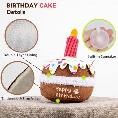 Dog Birthday Toy, Birthday Cake Toys for Puppy Gifts, Squeaky Plush Dog Toys