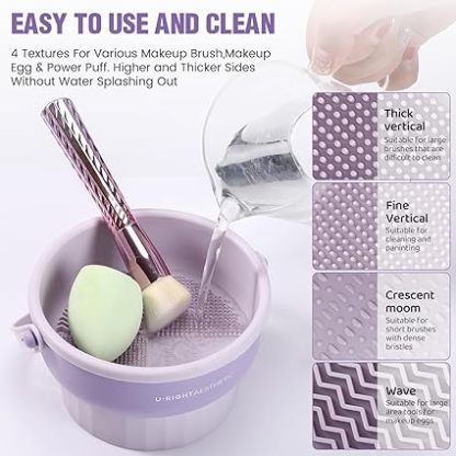 Makeup Brush Cleaner Mat 3 in 1 Silicone Makeup Brush Cleaner Bowl Cosmetic Brushes Cleaning Tool Organizer for Storage and Air Drying